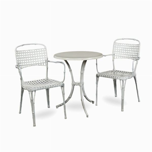 Alluminium and white lacquered wood table