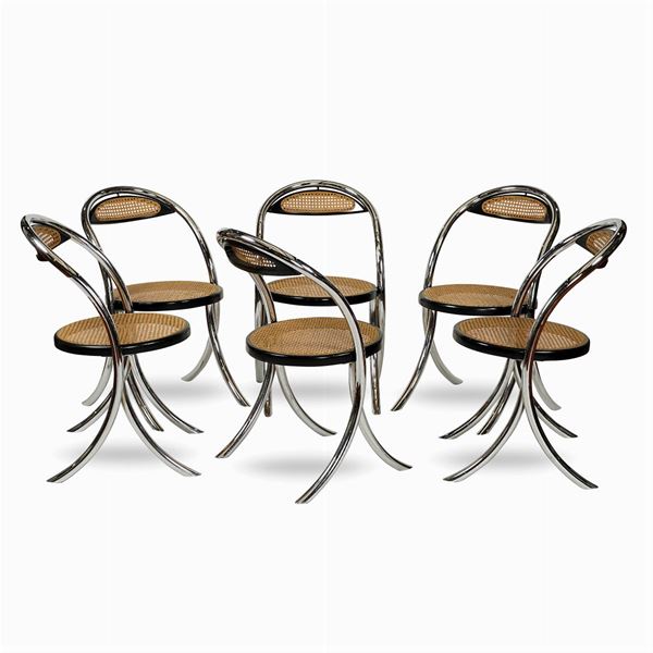Six chairs with steel tubular structure