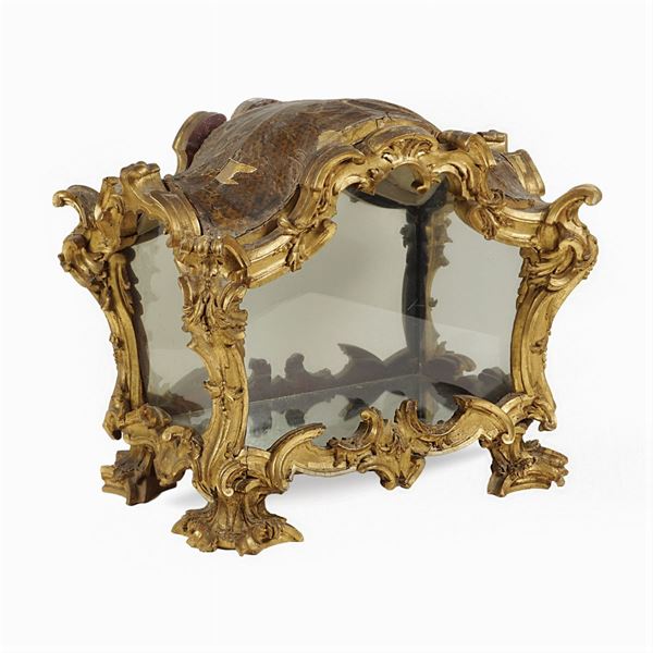 Teca in legno dorato ed intagliato