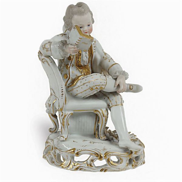 Meissen, figura in porcellana parzialmente dorata