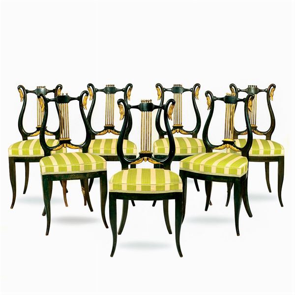 Seven walnut chairs