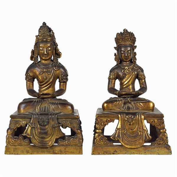Two Amitayus gilded bronze sculptures