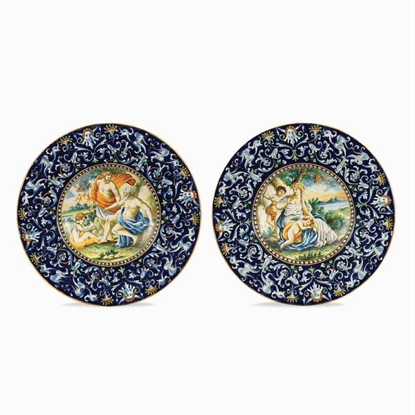 Pair of polychrome majolica decorative plates