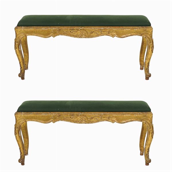 Pair of small giltwood benches