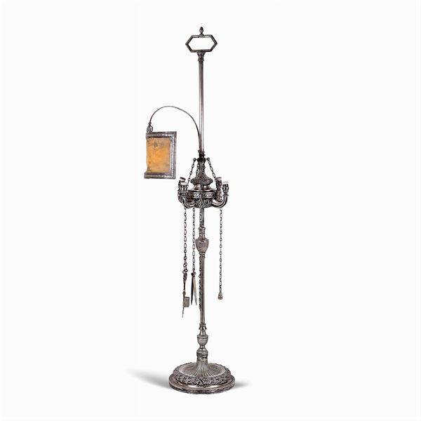 Four light silver oil lamp