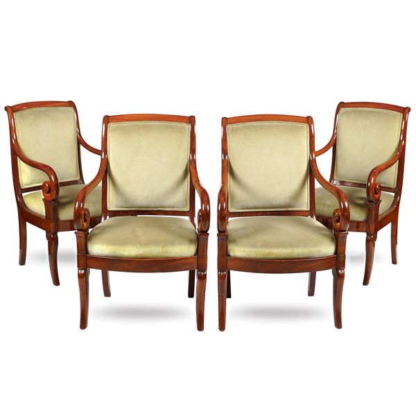 Four mahogany armchairs  (France, old manifacture)  - Auction Fine Art from an umbrian property - Colasanti Casa d'Aste