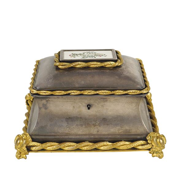 Bronze and micromosaic jewelry box