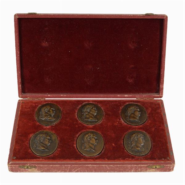 Six burnished bronze plaques