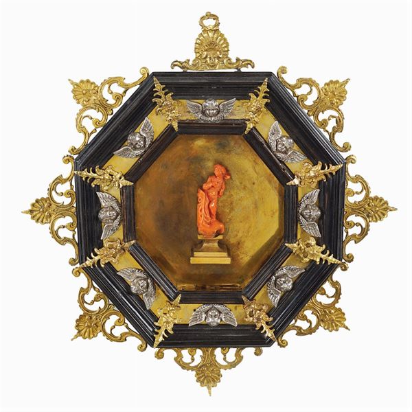 Octagonal bronze, wood and coral frame