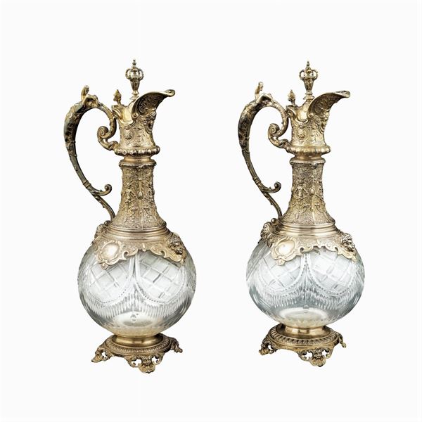 Pair of cut crystal and vermeil silver jugs  (France, 19th -20th century)  - Auction Fine Silver & The Art of the Table - Colasanti Casa d'Aste