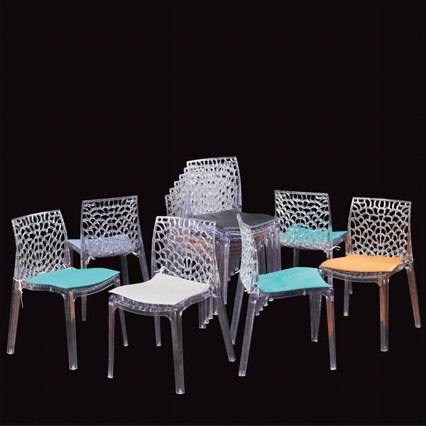 Twelve polycarbonate chairs