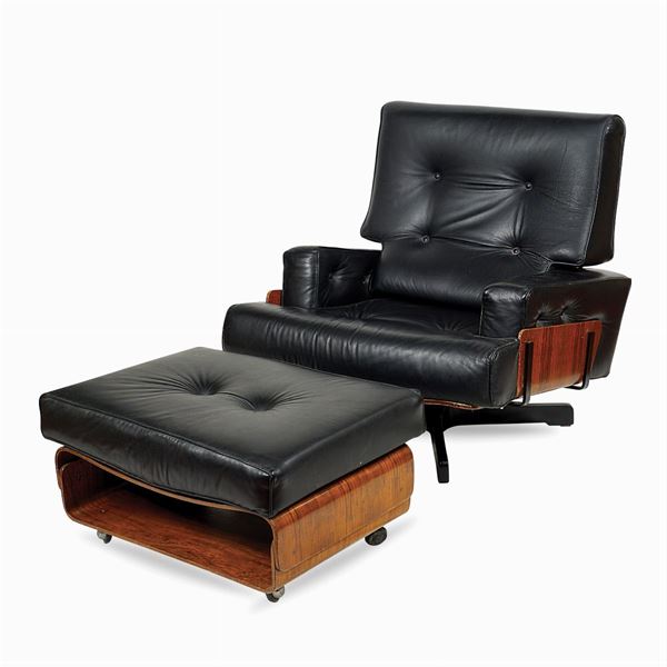 Lounge armchair and footrest