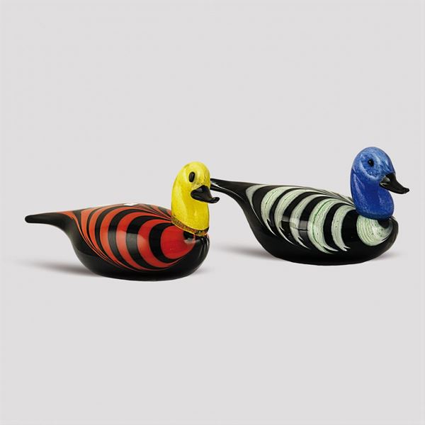 Pair of glass ducks  (Murano, 20th century)  - Auction Costume and sketches - I - Colasanti Casa d'Aste