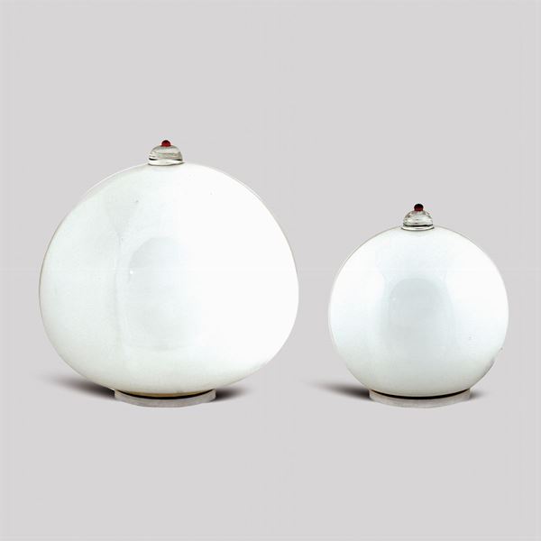 Leucos, pair of white opaline glass table lamps