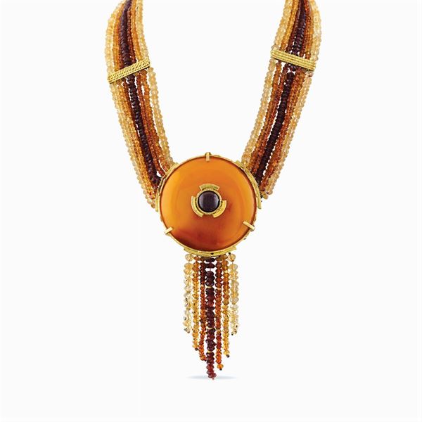 Necklace with natural amber pendant