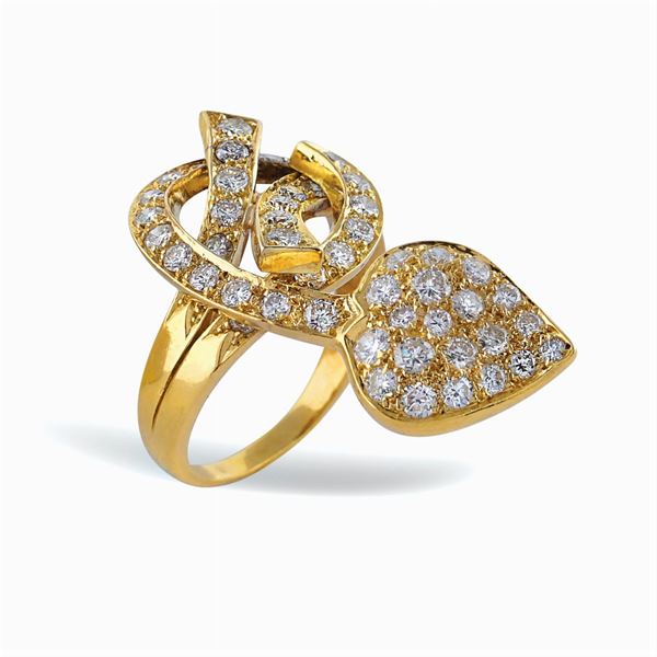 Anello a serpente in oro giallo 18kt e diamanti