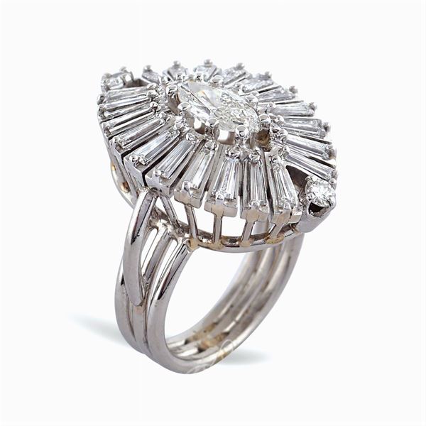 Anello a losanga in oro bianco 14kt e diamanti