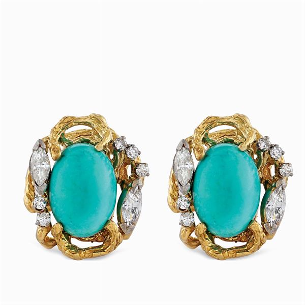 18kt gold earrings with natural turquoises