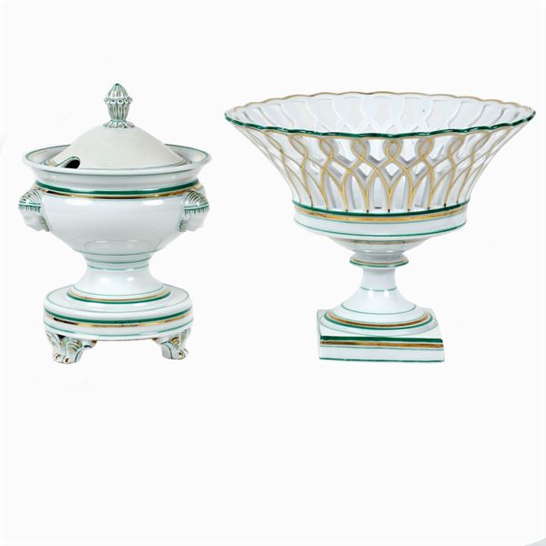 White porcelain stand and sugar bowl