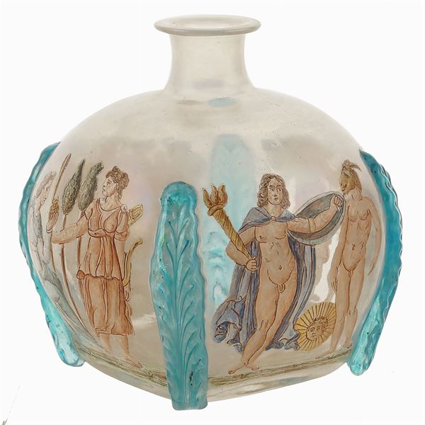 Piccola bottiglia in vetro e smalto  (1930 circa)  - Asta ARTI DECORATIVE DEL 900  - Colasanti Casa d'Aste