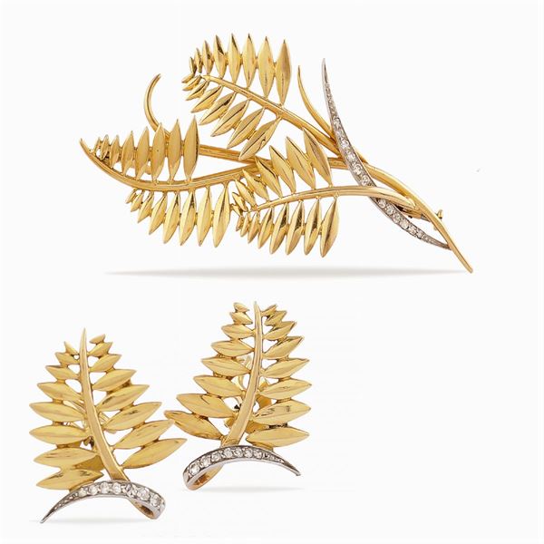 Parure spilla e orecchini a forma di foglie