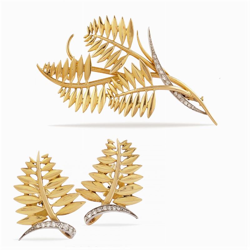 Parure Spilla e Orecchini a Forma di Foglie