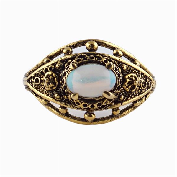 A 14kt gold and multi-color opal ring