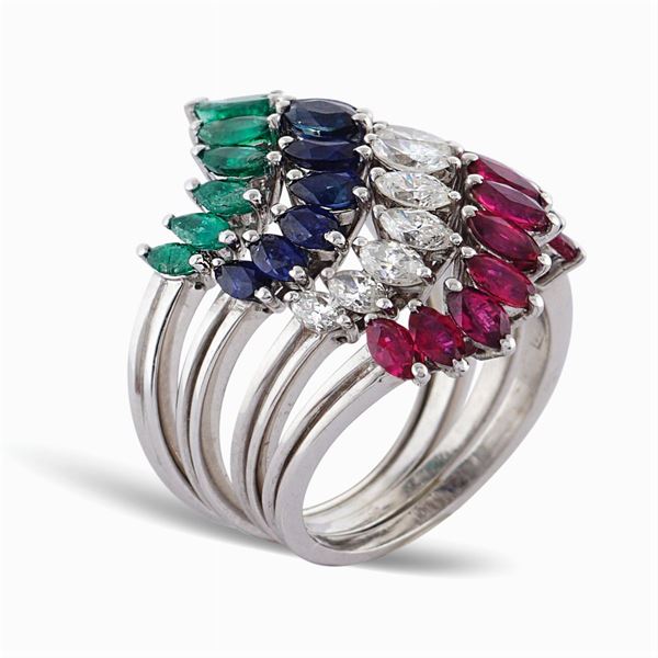 Four 18kt white gold band riviere rings