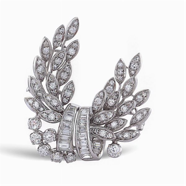 Spilla nastro in oro bianco 18kt e diamanti