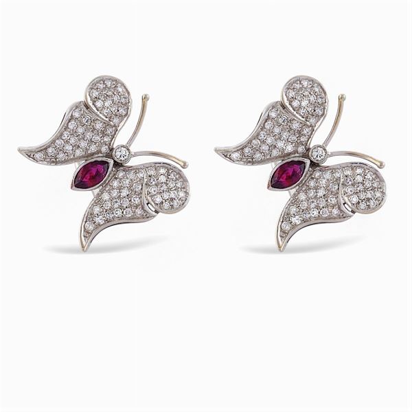 18kt white gold 'butterfly' earrings  - Auction Important Jewels & Fine Watches - Colasanti Casa d'Aste