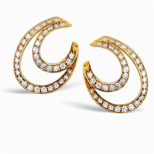 Orecchini creole in oro giallo 18kt e diamanti
