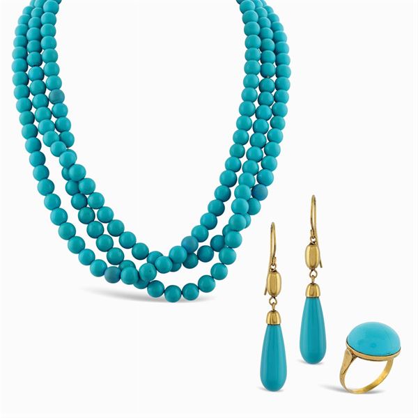 Parure in oro giallo 18kt e pasta di turchese