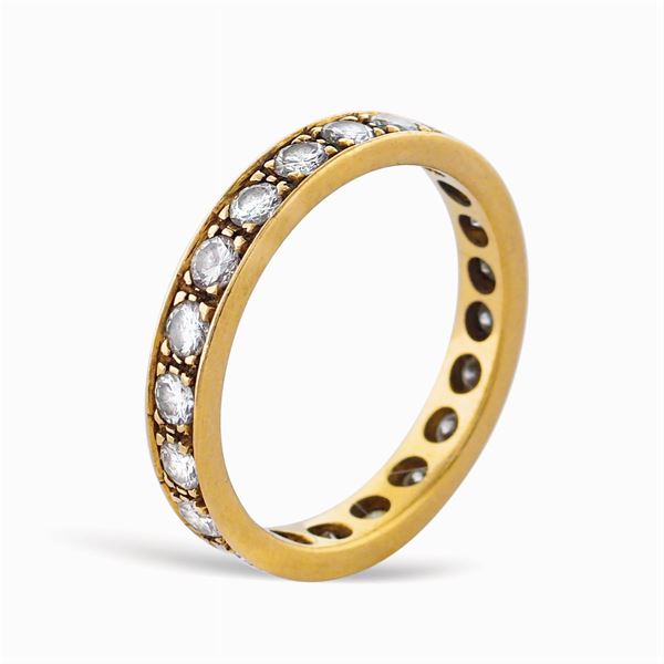 Anello fede in oro giallo 18kt e diamanti