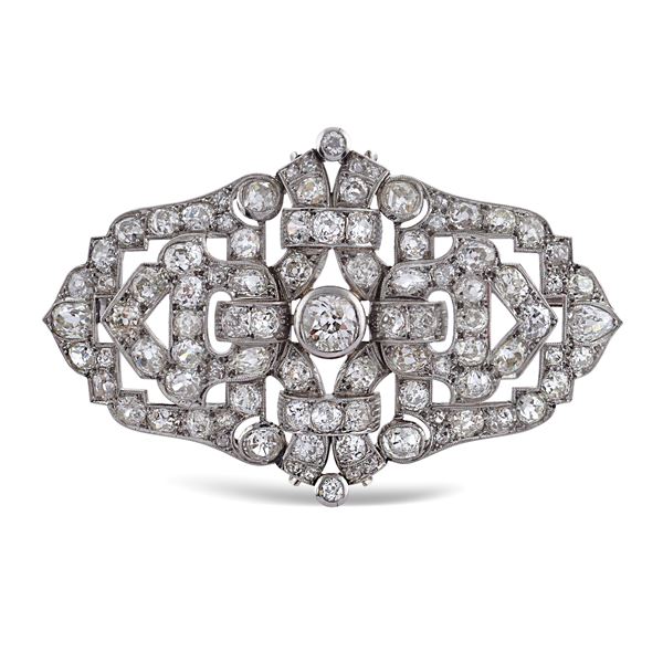 Platinum geometric pattern brooch  (1940s/1950s)  - Auction Important Jewels & Fine Watches - Colasanti Casa d'Aste
