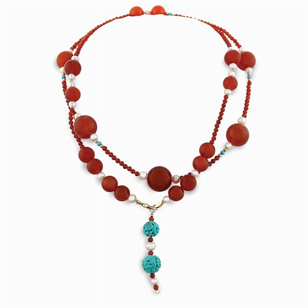 Lunga collana ad un filo in corniola