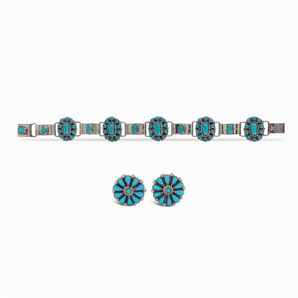 Silver and turquoise enamel parure