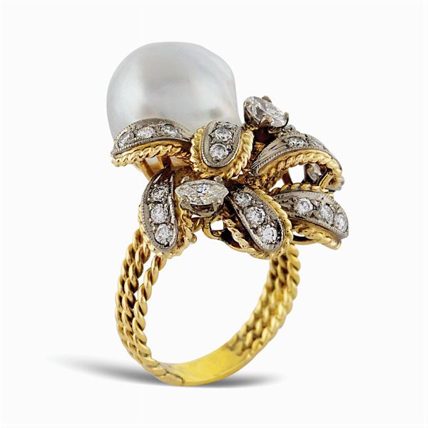 Anello in oro giallo e bianco 14kt