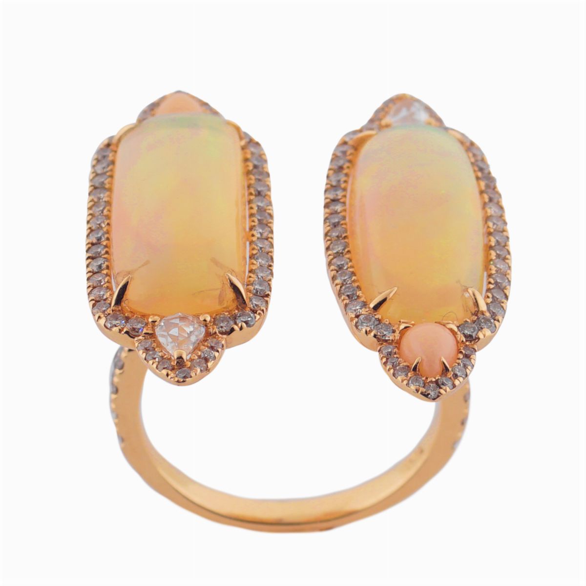 Anello in Oro Rosa 18kt con Due Opali Arlecchino