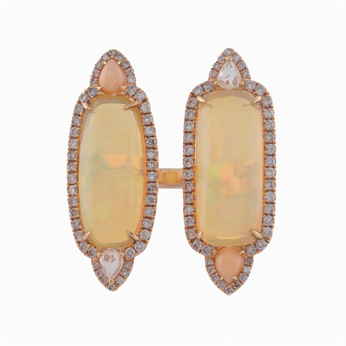 Anello in Oro Rosa 18kt con Due Opali Arlecchino