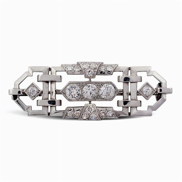 Spilla in platino e diamanti  (periodo Decò)  - Asta GIOIELLI E OROLOGI  - Colasanti Casa d'Aste