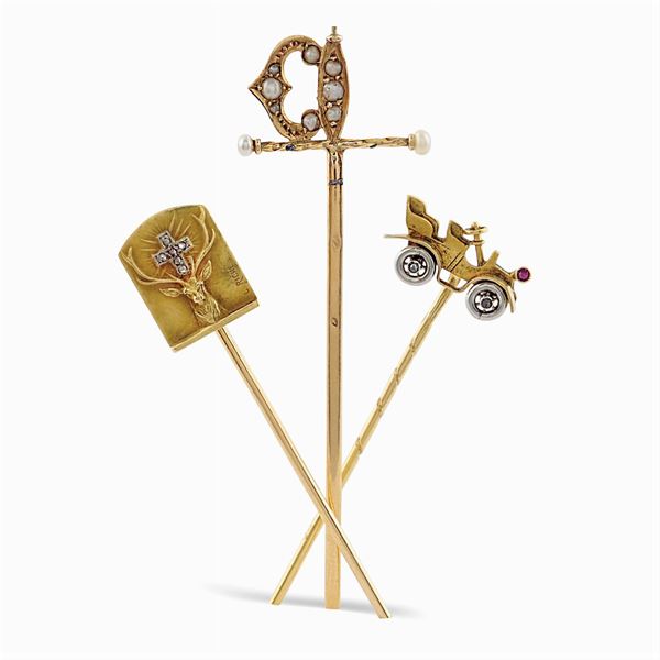 Tre spilloni in oro giallo 18kt