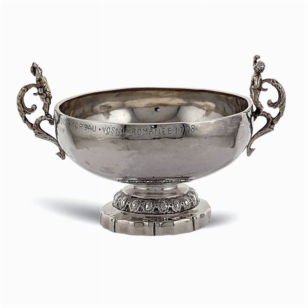 Two-handled circular silver cup