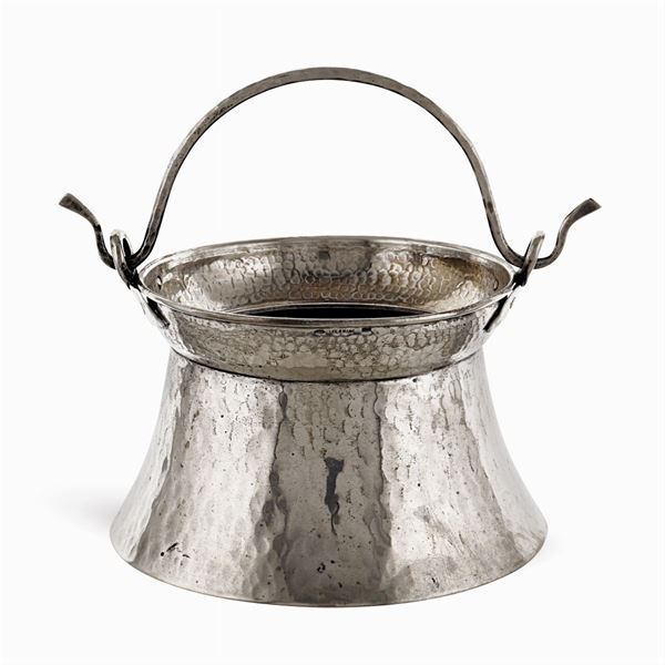 Wrought-silver pot with handle