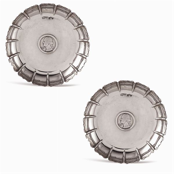 Pair of silver ashtrays