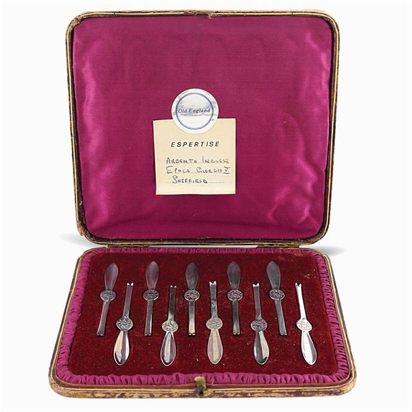 Set di dieci posate per crostacei in argento