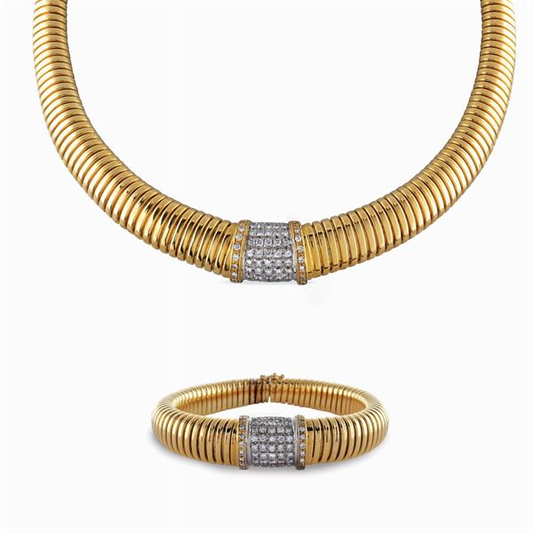Parure tubogas in oro giallo e bianco 18kt