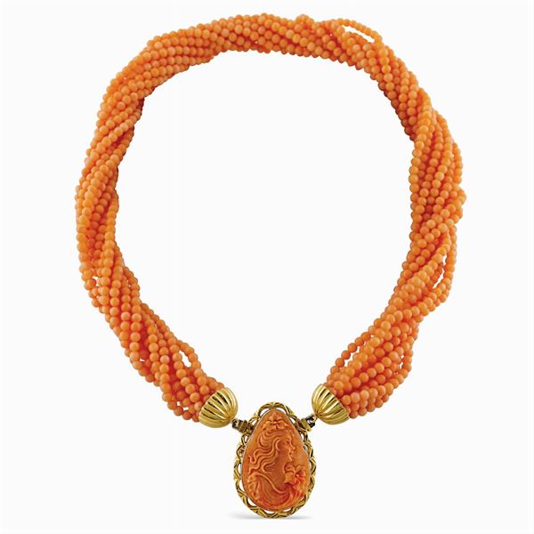 Collier torchon in corallo rosa