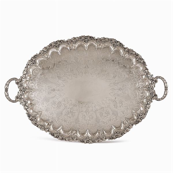 Large silver-plated metal tray