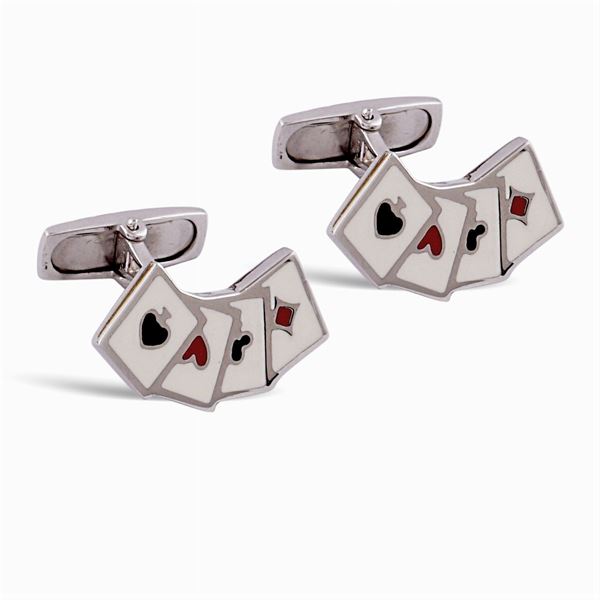 18kt white gold playing cards cufflinks  - Auction Important Jewels & Fine Watches - Colasanti Casa d'Aste