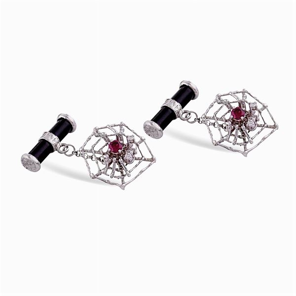 18kt white gold spider cufflinks  - Auction Important Jewels & Fine Watches - Colasanti Casa d'Aste